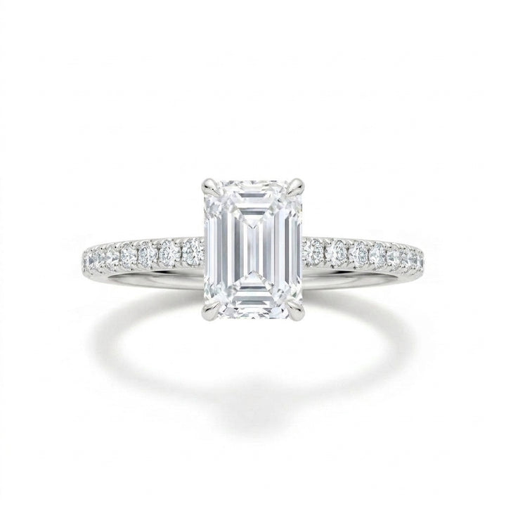 Emerald-Cut Pavé Engagement Ring, white gold