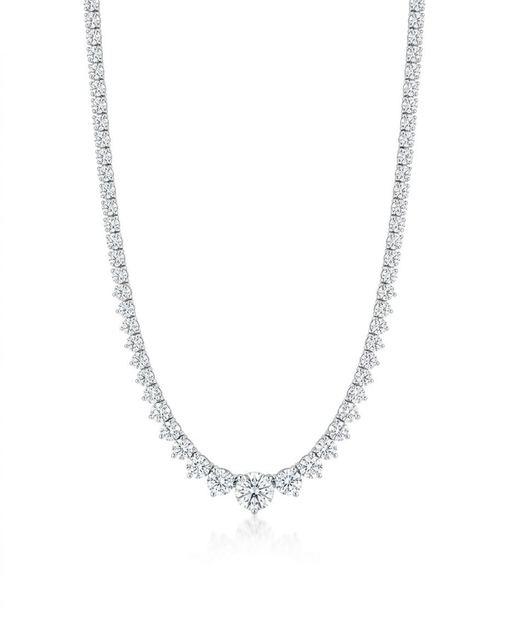 Graduated diamond necklace in white gold, lab-grown diamond, full view. Creation Paul H