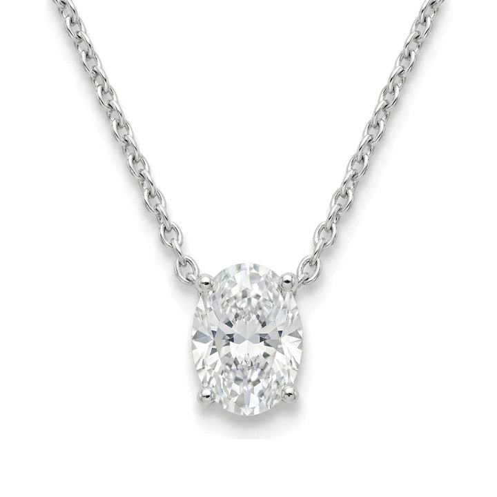 Natural oval diamond solitaire pendant, 1.00 ct, white gold, set directly on the chain. Creation Paul H