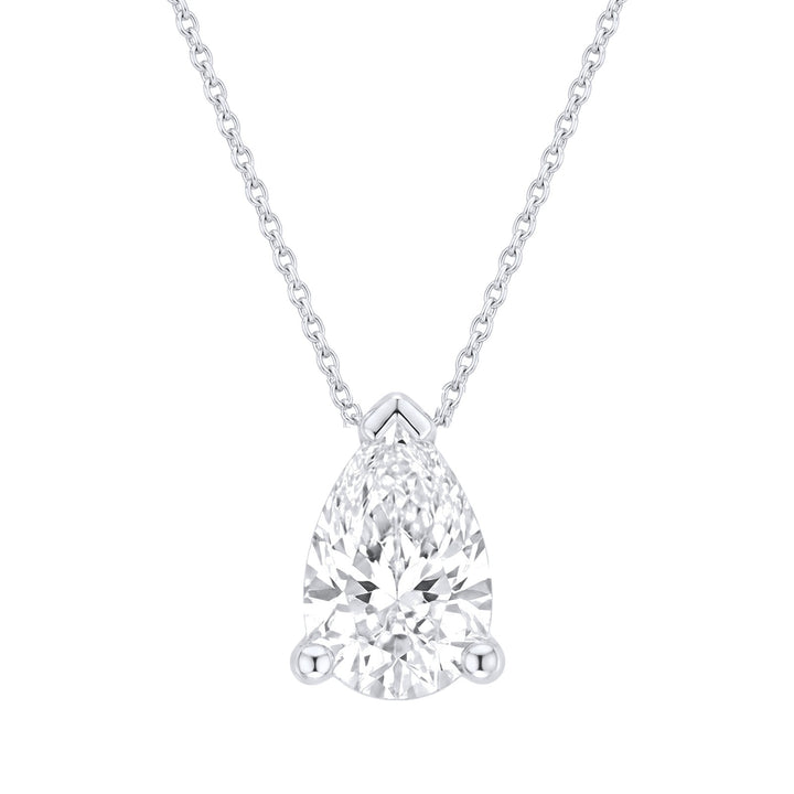 Lab-grown pear diamond solitaire pendant, 1.00 ct, white gold, set directly on the chain. Creation Paul H