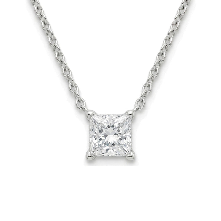 Natural princess diamond solitaire pendant, 1.00 ct, white gold, set directly on the chain. Creation Paul H