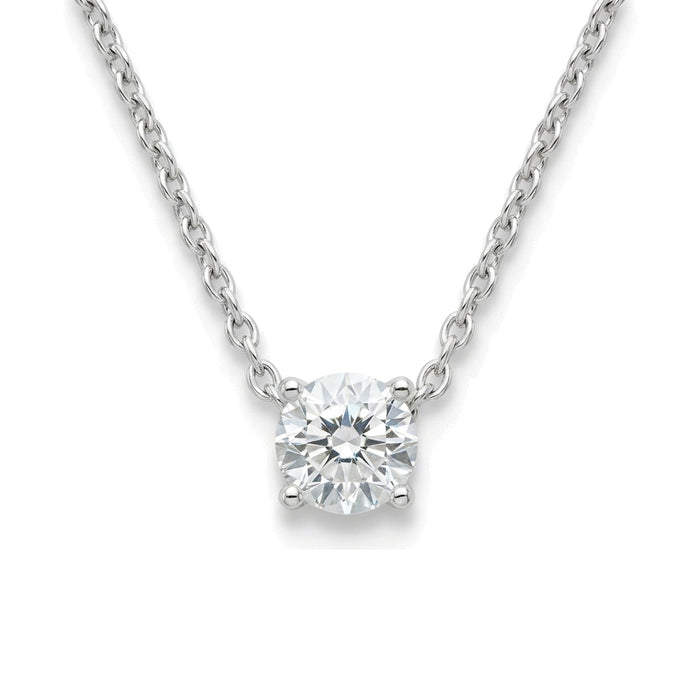 Natural diamond solitaire pendant, 1.00 ct, white gold, set directly on the chain. Creation Paul H