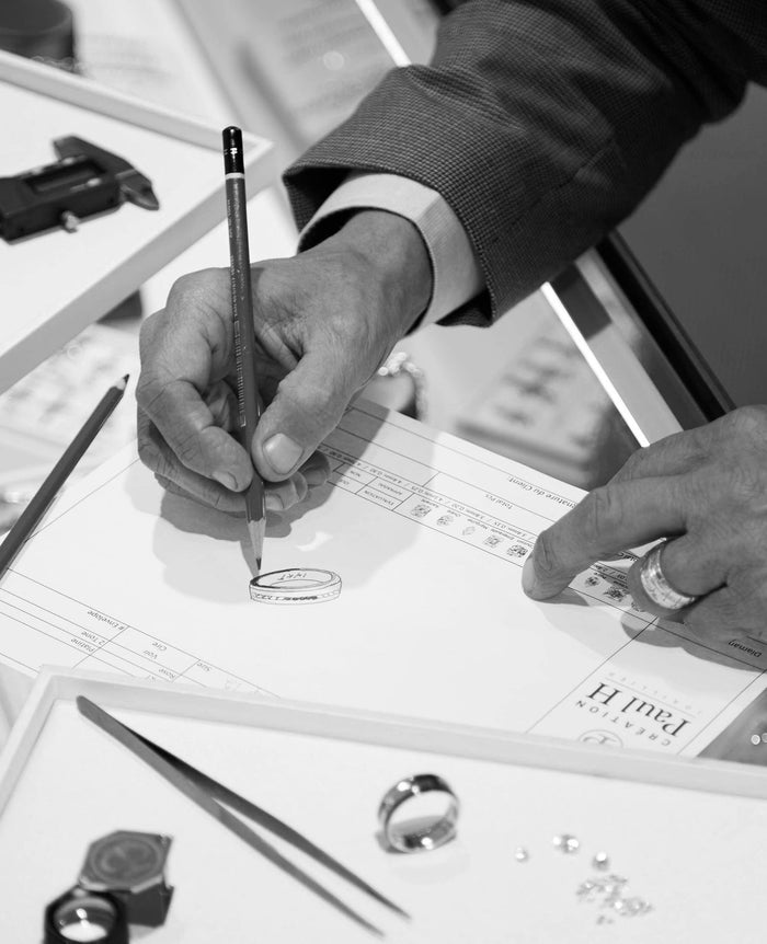 Croquis de bague dessiné au comptoir de Création Paul H
