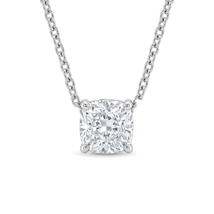 Natural cushion diamond solitaire pendant, 1.00 ct, white gold, set directly on the chain. Creation Paul H