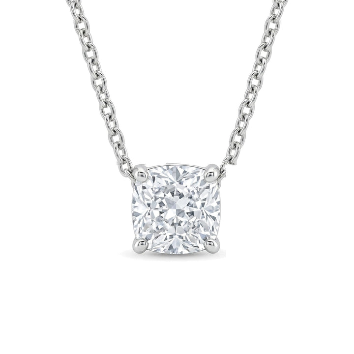 Natural cushion diamond solitaire pendant, 1.00 ct, white gold, set directly on the chain. Creation Paul H