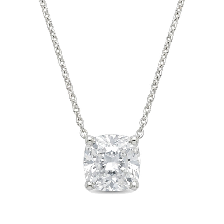 Natural cushion diamond solitaire pendant, 1.00 ct, white gold, set directly on the chain. Creation Paul H