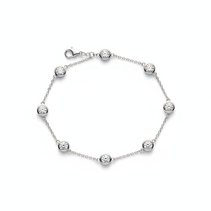 Diamond station bracelet in white gold, lab-grown diamond, front view. Creation Paul H