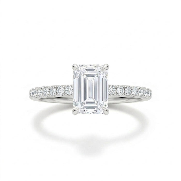 Emerald-Cut Pavé Engagement Ring, white gold