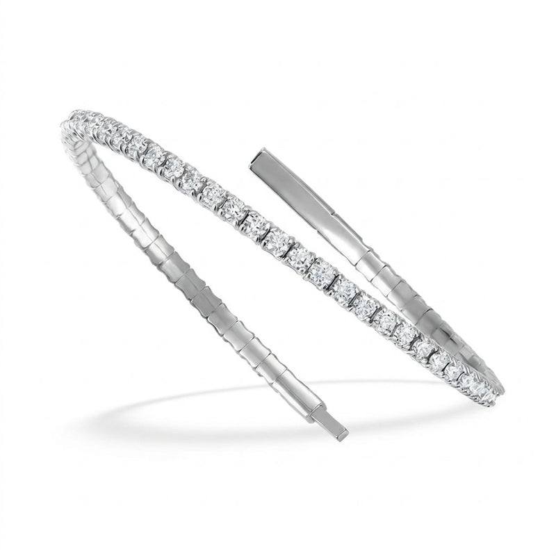 Full flex diamond wrap bangle in white gold, lab-grown diamond, front view. Creation Paul H