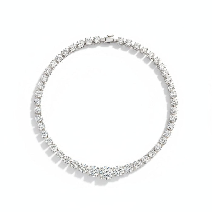 Graduated diamond necklace in white gold, lab-grown diamond, front view. Creation Paul H