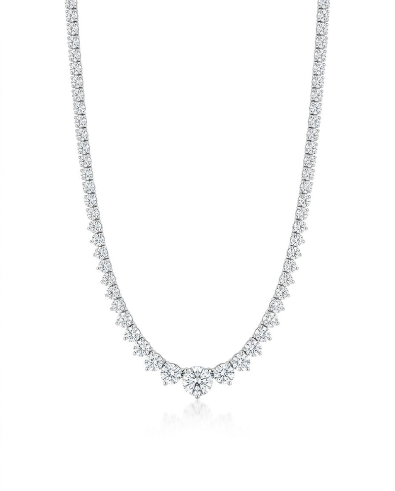 Graduated diamond necklace in white gold, lab-grown diamond, full view. Creation Paul H