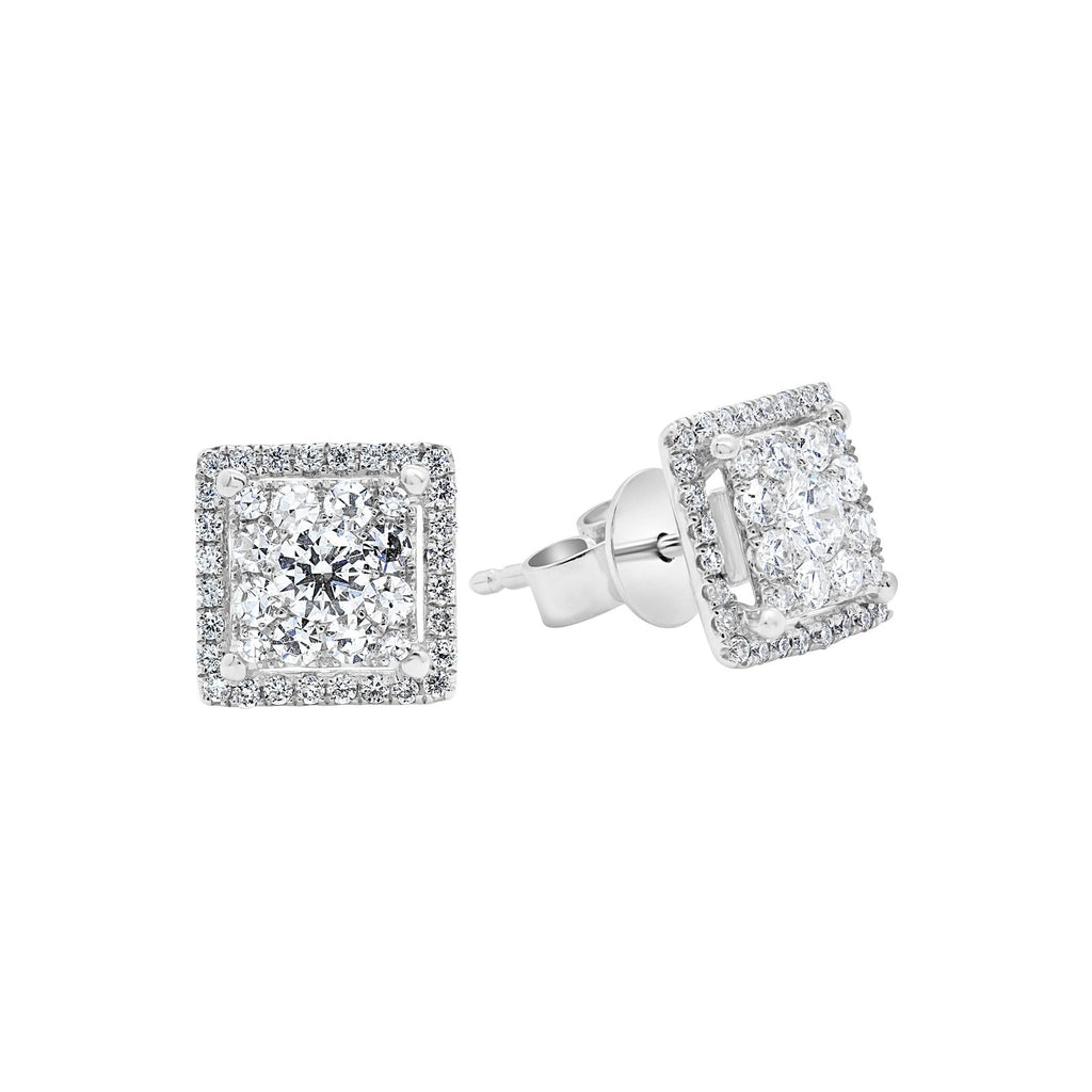 Lady Dream Square Diamond Stud Earrings With A Halo