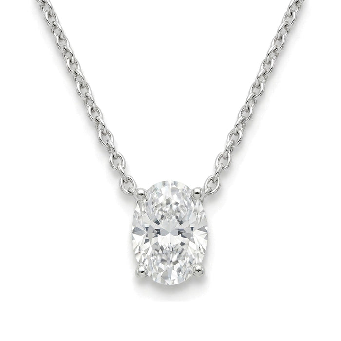 Natural oval diamond solitaire pendant, 1.00 ct, white gold, set directly on the chain. Creation Paul H