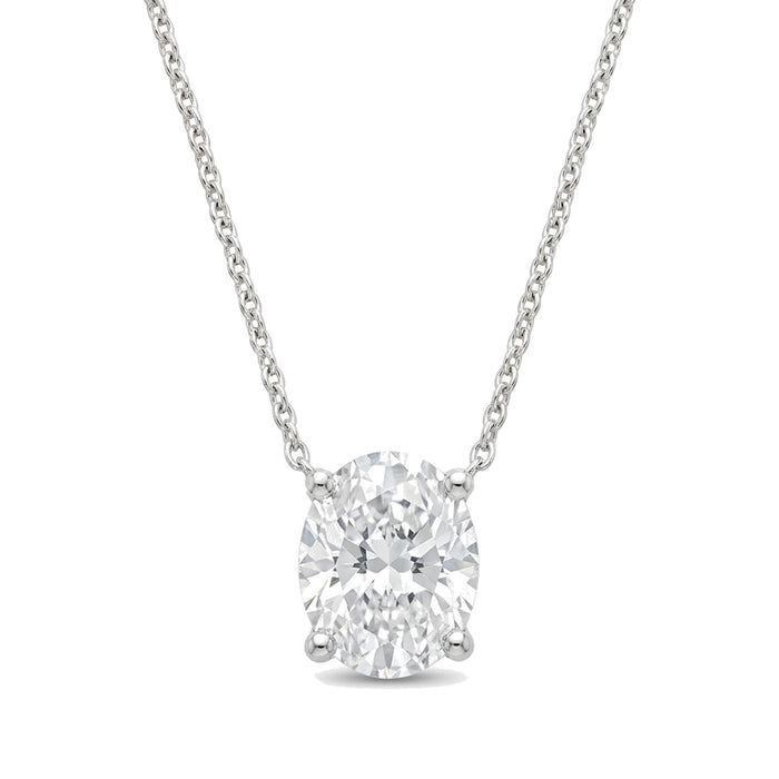 Lab-grown oval diamond solitaire pendant, 1.00 ct, white gold, set directly on the chain. Creation Paul H