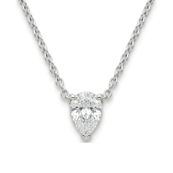 Natural pear diamond solitaire pendant, 1.00 ct, white gold, set directly on the chain. Creation Paul H