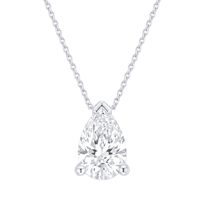 Lab-grown pear diamond solitaire pendant, 1.00 ct, white gold, set directly on the chain. Creation Paul H
