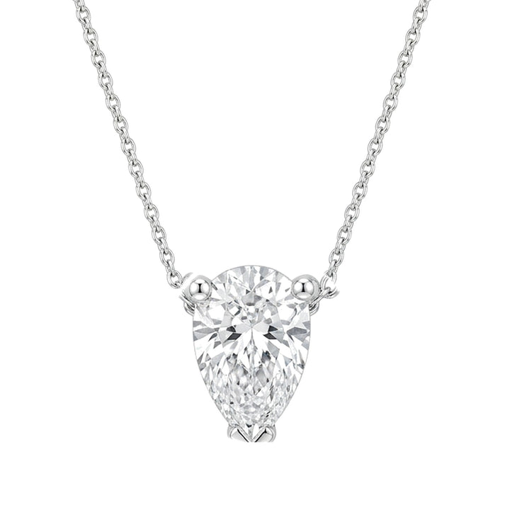 Lab-grown pear diamond solitaire pendant, 1.00 ct, white gold, set directly on the chain. Creation Paul H